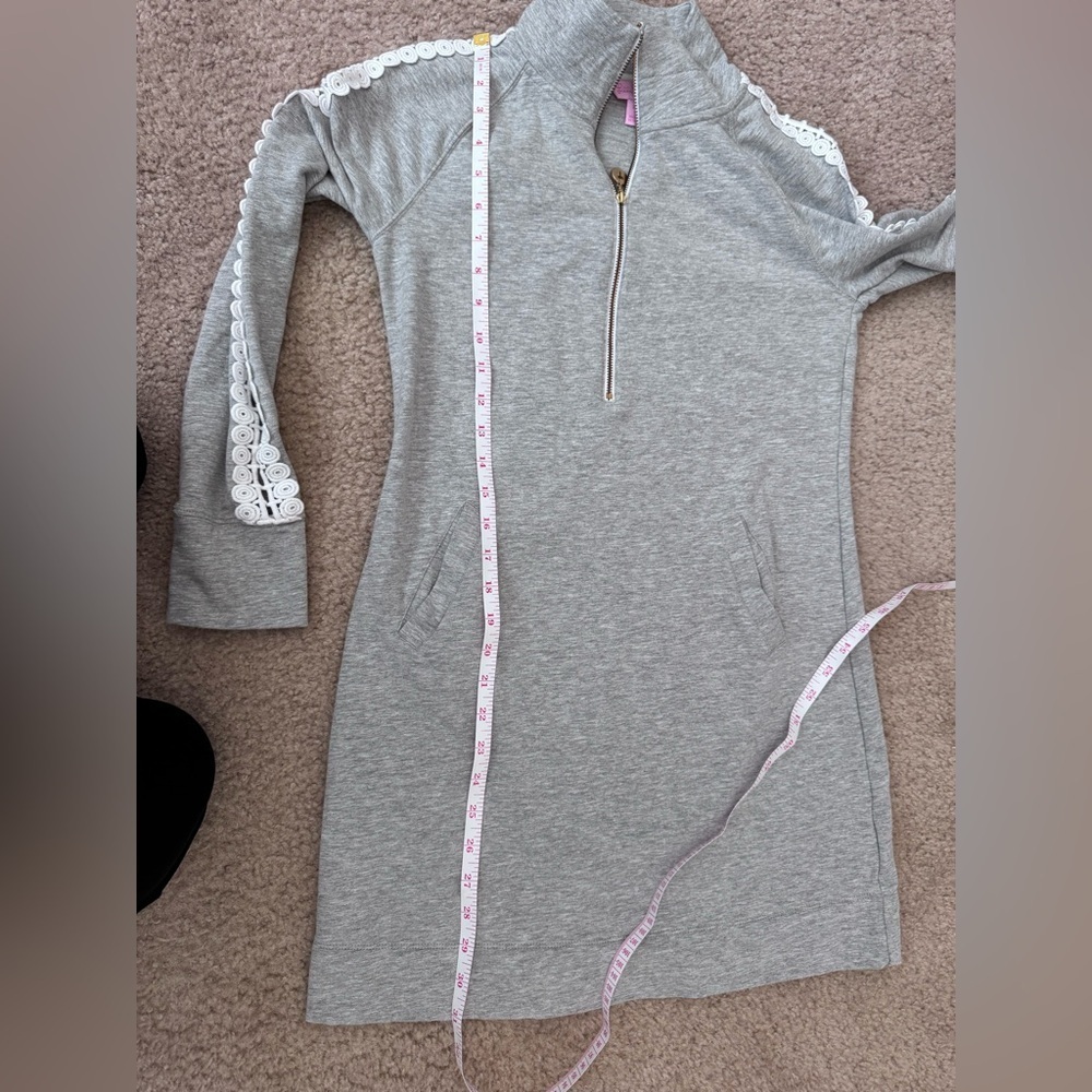 Lilly Pulitzer Skipper Solid Popover Dress Heathered Seaside Grey Lace Size XS - Picture 12 of 15